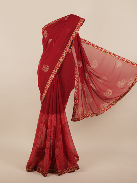 

Pothys Maroon & Gold-Toned Floral Saree