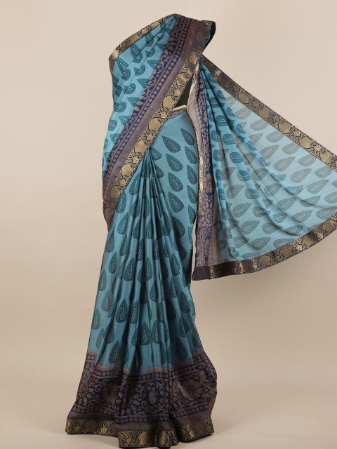 

Pothys Blue & Gold-Toned Ethnic Motifs Zari Saree