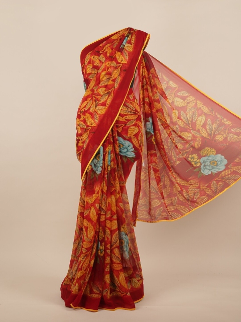 

Pothys Red & Orange Floral Saree