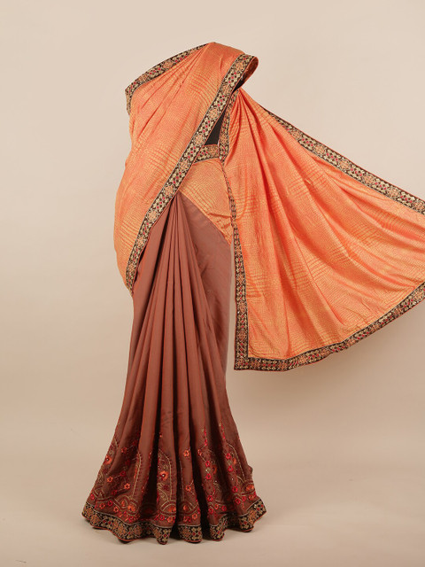 

Pothys Orange & Brown Ethnic Motifs Embroidered Saree
