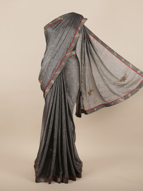 

Pothys Grey & Black Paisley Beads and Stones Saree