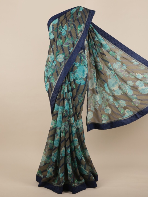 

Pothys Blue & Taupe Floral Saree