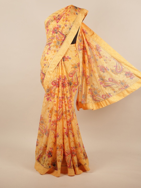 

Pothys Yellow & Pink Paisley Zari Saree