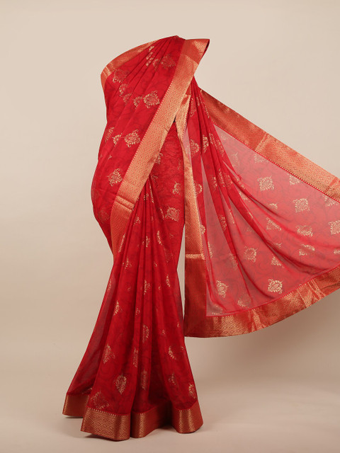 

Pothys Red & Gold-Toned Ethnic Motifs Zari Saree