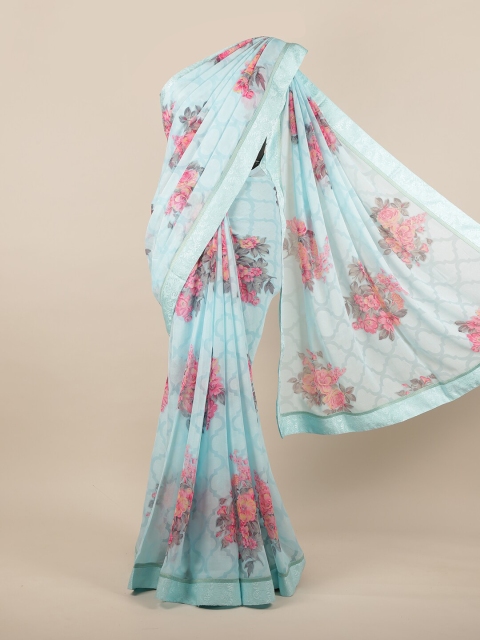 

Pothys Blue & Pink Floral Zari Saree