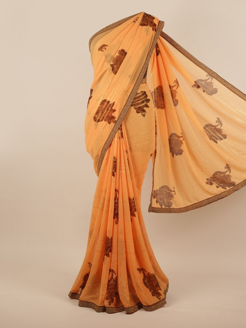 

Pothys Peach-Coloured & Brown Floral Zari Saree