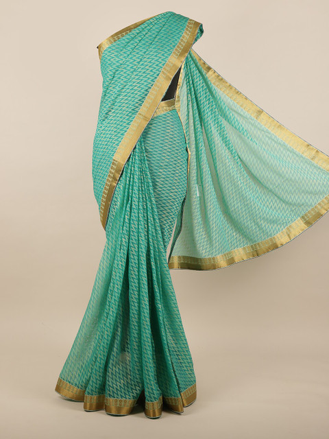 

Pothys Sea Green & Gold-Toned Zari Saree