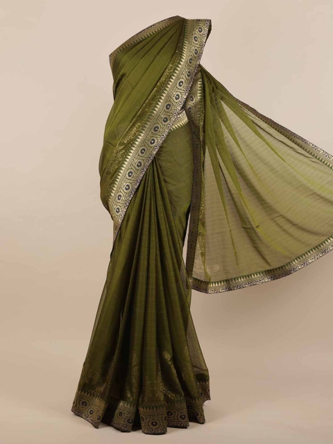 

Pothys Green & Gold-Toned Checked Zari Saree