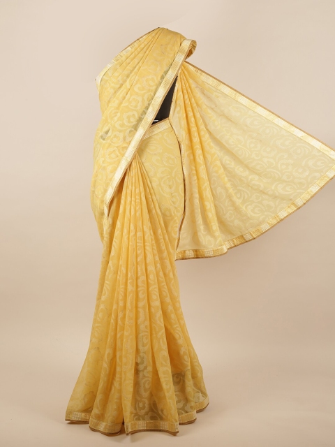 

Pothys Yellow & Gold-Toned Floral Beads and Stones Saree