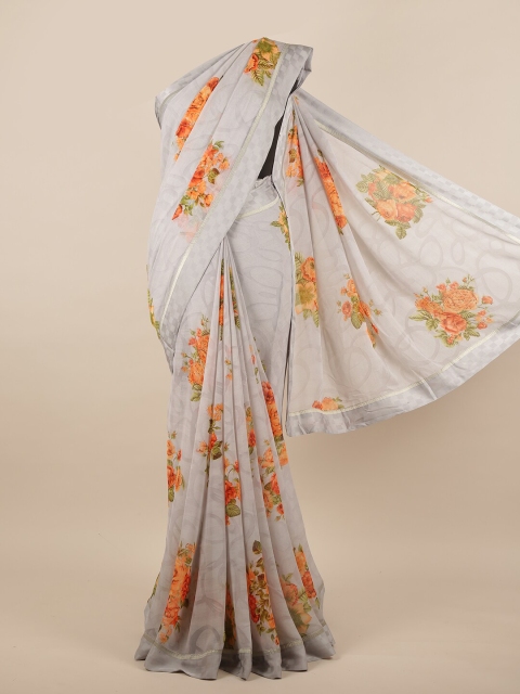 

Pothys Grey & Orange Floral Saree