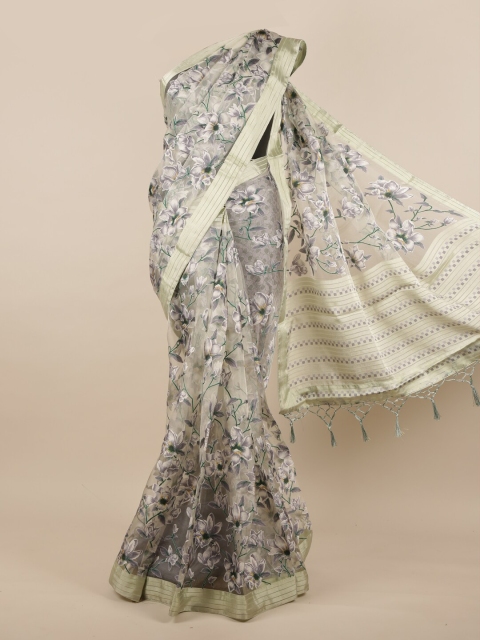

Pothys Grey & Green Floral Zari Saree