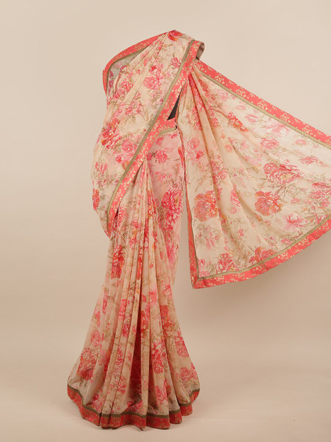 

Pothys Peach-Coloured & Red Floral Zari Saree