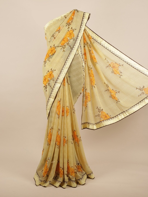 

Pothys Cream-Coloured & Yellow Floral Saree