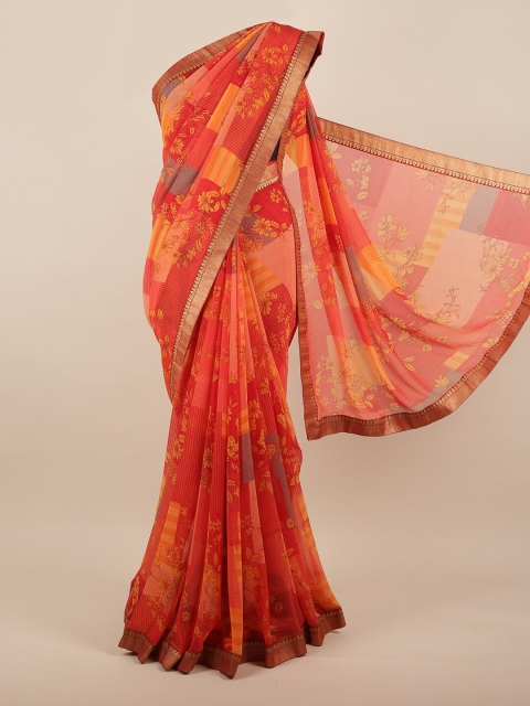 

Pothys Orange & Yellow Floral Zari Saree