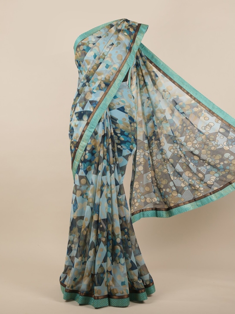 

Pothys Turquoise Blue & Beige Printed Saree