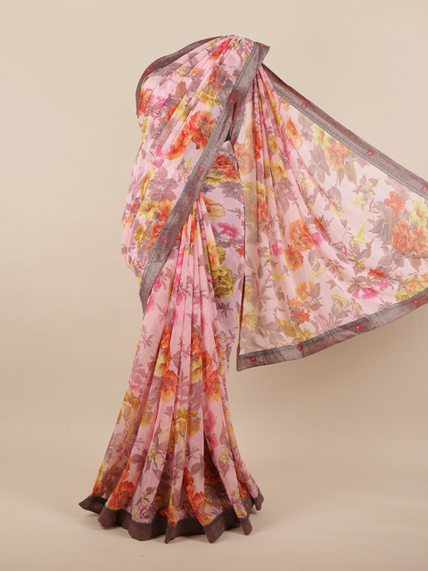 

Pothys Pink & Red Floral Zari Saree