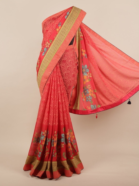 

Pothys Pink & Green Ethnic Motifs Zari Saree