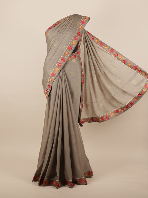

Pothys Grey & Red Ethnic Motifs Embroidered Saree