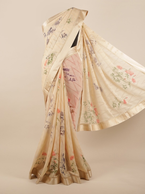 

Pothys Cream-Coloured & Grey Floral Saree