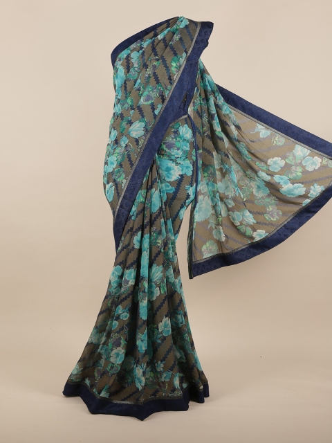 

Pothys Blue & Taupe Floral Saree
