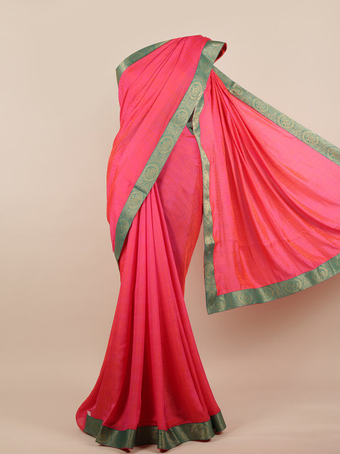

Pothys Pink & Sea Green Floral Zari Saree