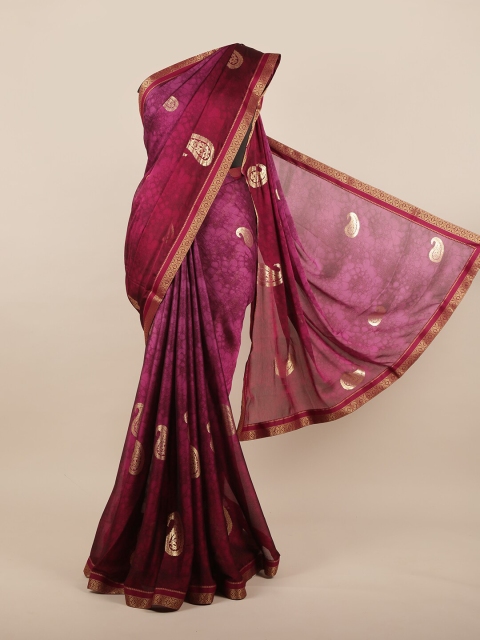 

Pothys Purple & Gold-Toned Paisley Zari Saree