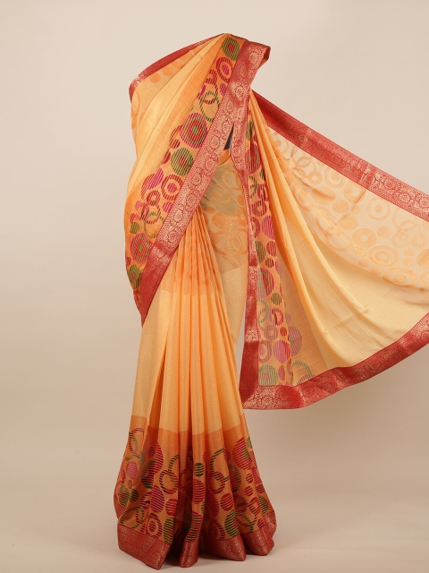 

Pothys Peach-Coloured & Red Zari Saree
