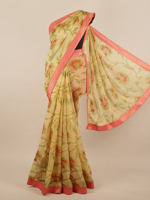 

Pothys Green & Pink Floral Zari Saree