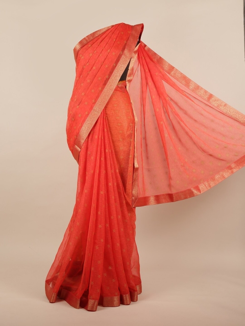

Pothys Orange & Gold-Toned Zari Saree