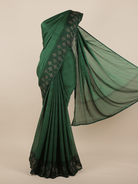 

Pothys Green & Silver-Toned Beads and Stones Saree