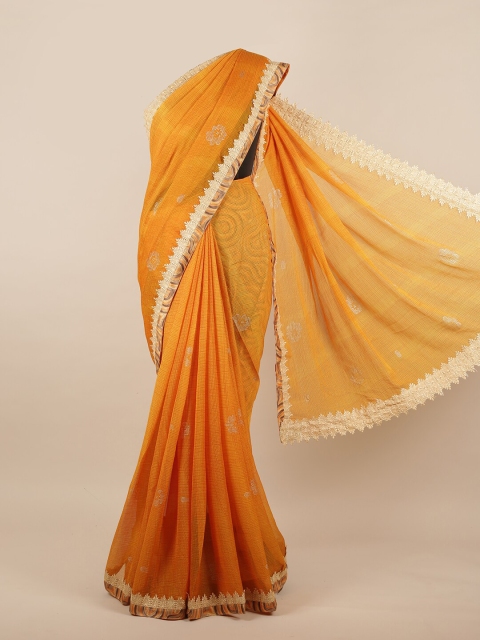 

Pothys Mustard & Gold-Toned Printed Saree
