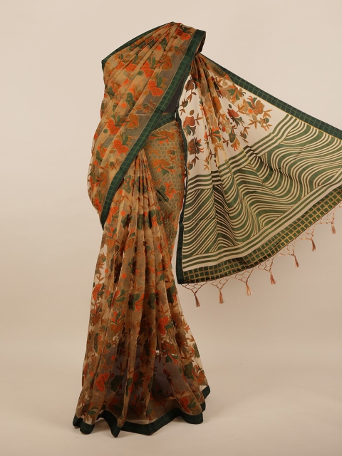 

Pothys Brown & Green Floral Saree