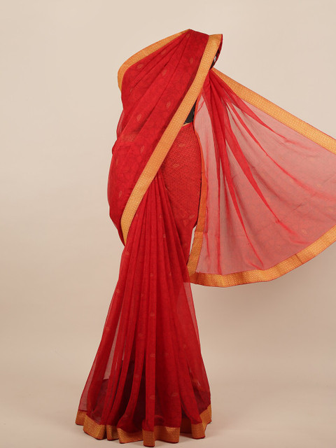 

Pothys Red & Gold-Toned Floral Zari Saree