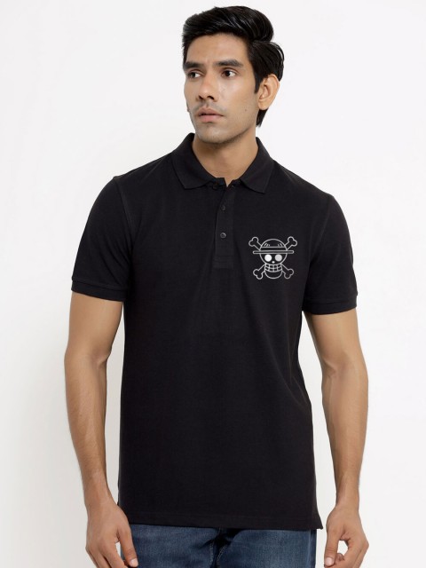 

ComicSense xyz Men Black Printed Polo Collar T-shirt