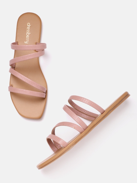 

DressBerry Women Dusty Pink Snakeskin Textured Open Toe Flats