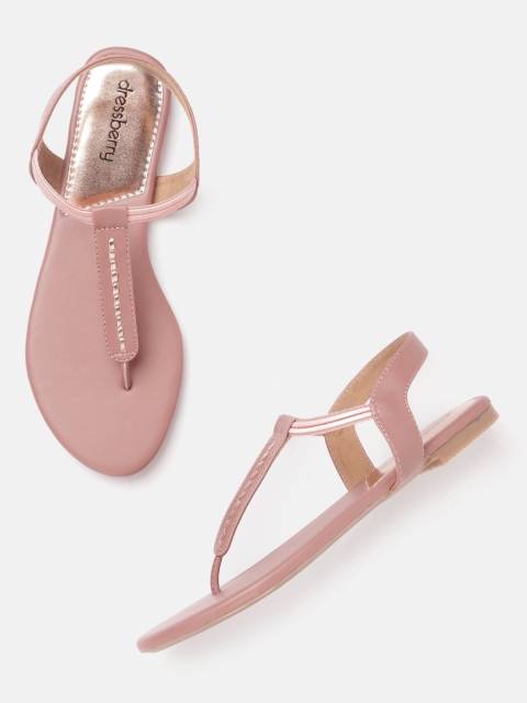 

DressBerry Women Nude-Coloured & Gold-Toned Textured T-Strap Flats