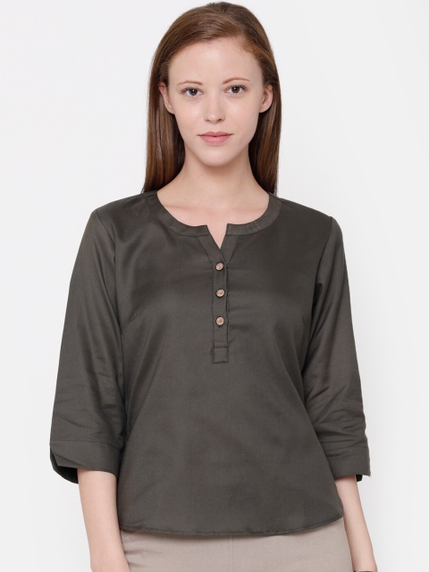 

CINNAMON CLOSET Grey Mandarin Collar Shirt Style Top