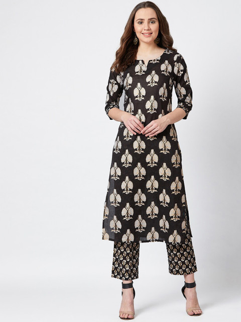 

PANIT Women Teal Ethnic Motifs Printed Pure Cotton Kurta with Trousers
