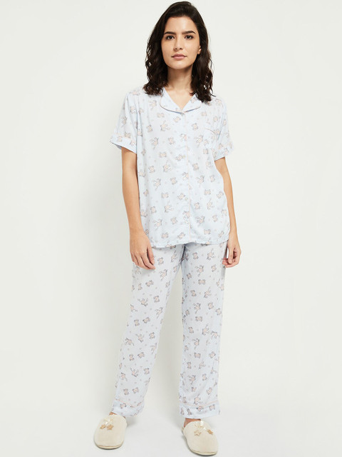 

max Women Blue Printed Night suit