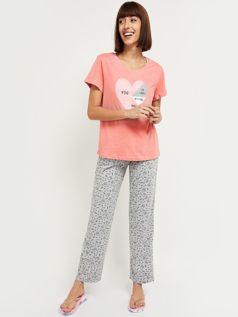 

Max Women Peach & Grey Printed Night suit