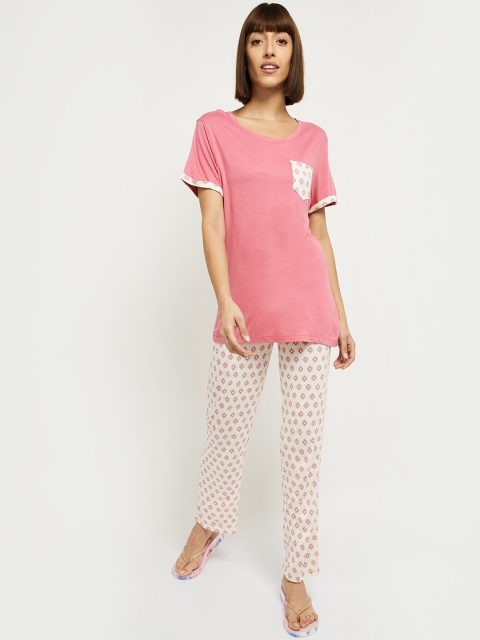

max Women Pink & White Printed Night Suit