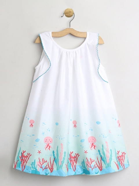 

Ed-a-Mamma Girls Women White and Blue Graphic Printed A-Line Dress