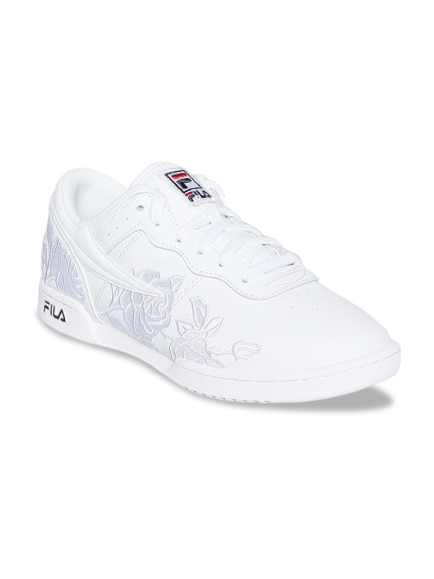 

FILA Women White Floral Embroidered Leather Sneakers