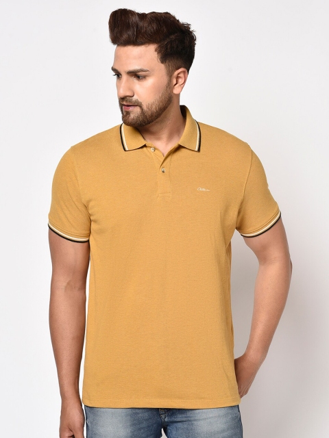 

Octave Men Mustard Yellow Polo Collar Raw Edge Pure Cotton T-shirt