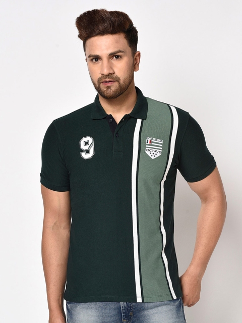 

Octave Men Green Colourblocked Polo Collar T-shirt