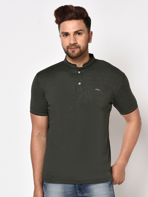 

Octave Men Green Solid Mandarin Collar T-shirt