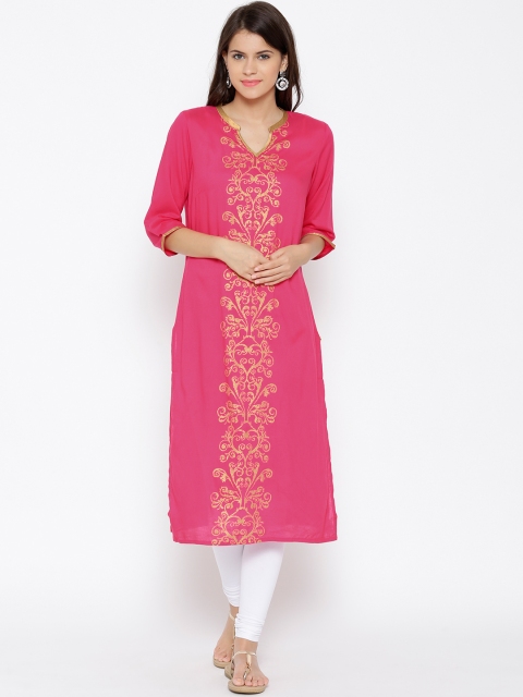 

AURELIA Women Pink Printed Straight Kurta
