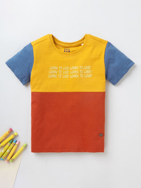 

Ed-a-Mamma Boys Multicoloured Typography Colourblocked Applique T-shirt, Multi