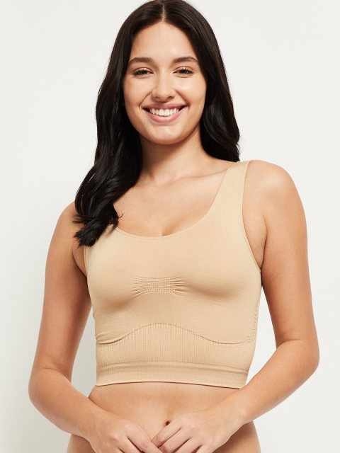 

max Beige Textured T-Shirt Bra - Underwired Lightly Padded