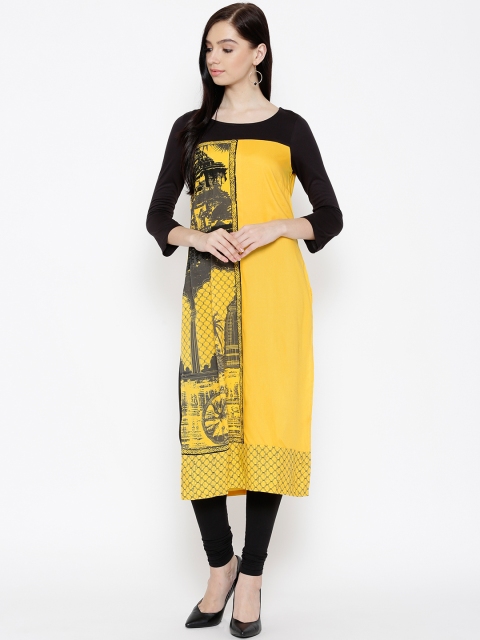 

AURELIA Women Yellow Printed Straight Kurta